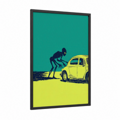 Alien Visitor Sci-Fi Yellow Car Wall Art