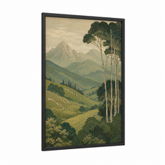 Alpine Valley Landscape Art | Vintage Mountain Print Wall Art