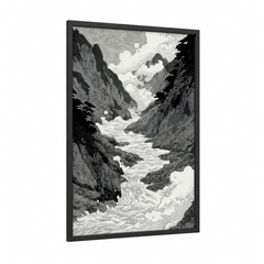 Alpine Canyon River Black and White Wall Art