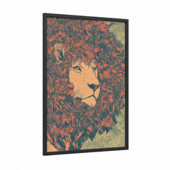 Amber Lion Portrait Floral Art Print Wall Art