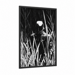 Alien Figure Tall Grass Black White Wall Art