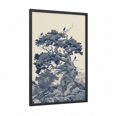 Ancient Thrush Perched Bonsai Tree Wall Art