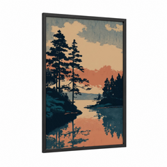 Alpine Lake Sunset Japanese Woodblock Wall Art