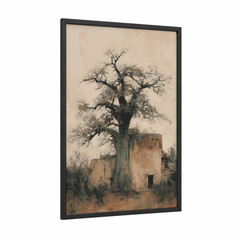 Ancient Baobab Tree Ruins Watercolor Wall Art