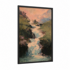 Alpine Waterfall Mountain Landscape Painting Wall Art