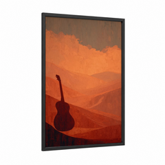 Acoustic Guitar Sunset Mountain Landscape Wall Art