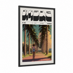 Anime Cyclist Palm Tree Avenue Sunset Wall Art