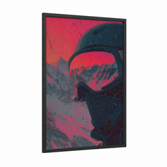 Alpine Snowboarder Mountain Red Neon Wall Art