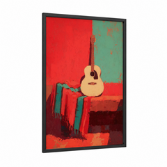 Acoustic Guitar Vintage Red Wall Art