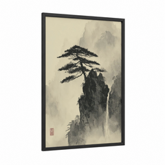 Ancient Cedar Tree Misty Mountain Landscape Wall Art