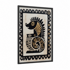 Abstract Seahorse Black Gold Geometric Wall Art