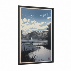 Angler Riverside Landscape Woodblock Wall Art