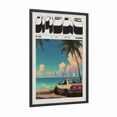 Anime Beach Car Sunset Vaporwave Wall Art