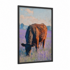 Angus Cow Lavender Field Painting Wall Art