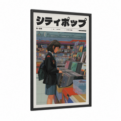 Anime Girl Browsing Vinyl Records Shop Wall Art