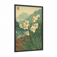 Alpine Daffodils Mountain Landscape Wall Art