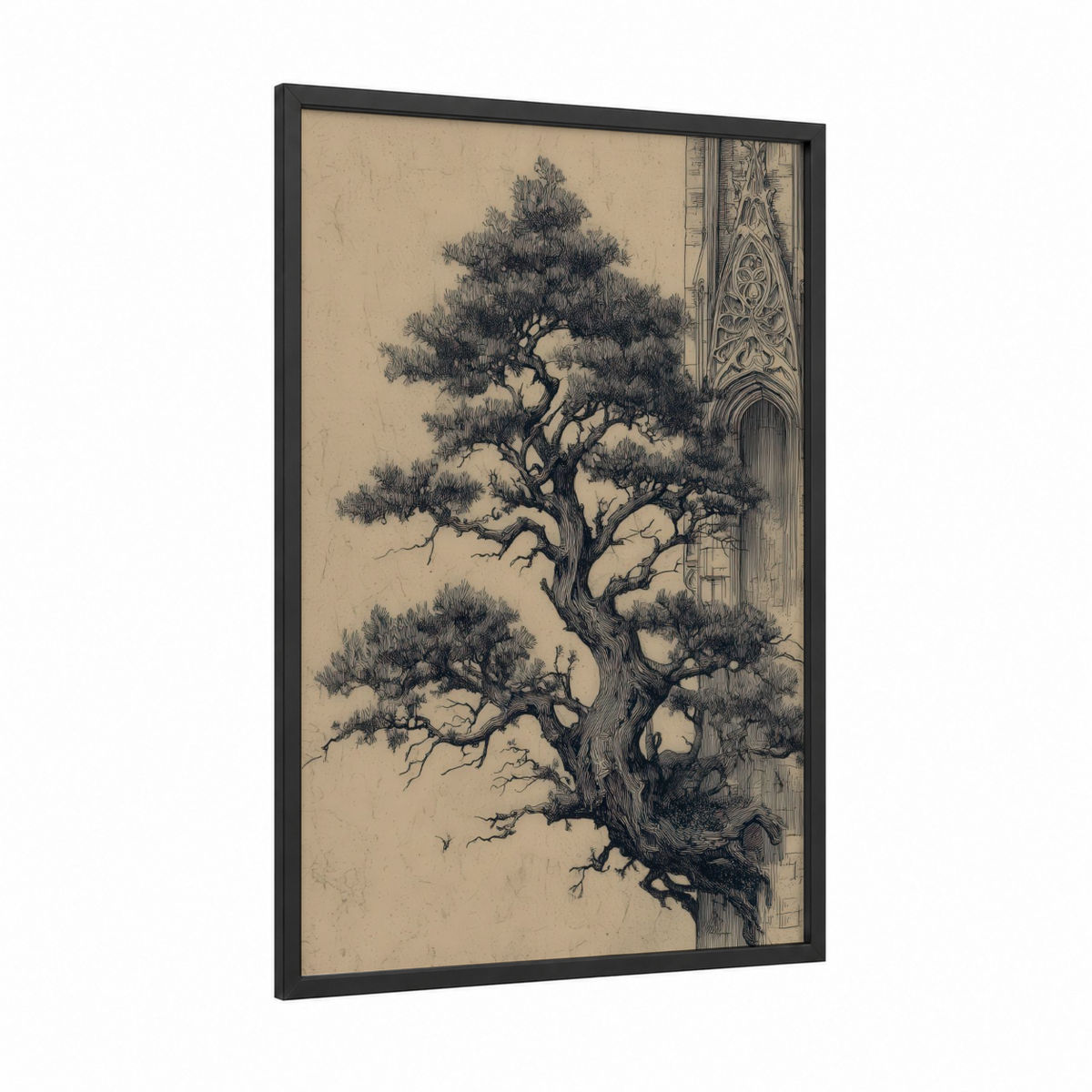 Ancient Cypress Tree Architectural Engraving Wall Art