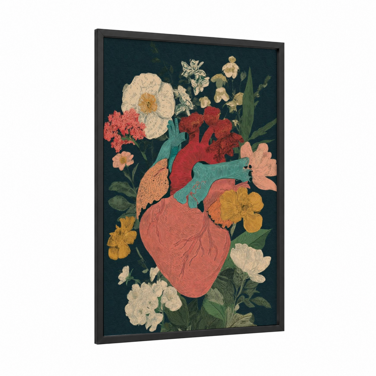 Anatomical Heart Floral Valentine Wall Art