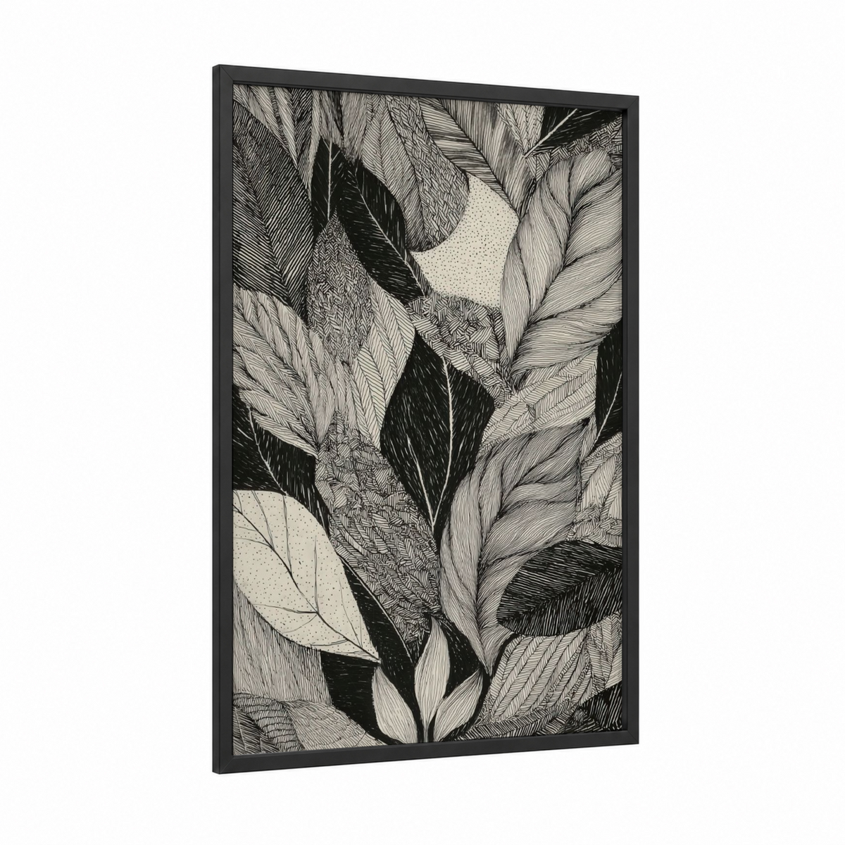 Abstract Leaf Study Black and White Wall Art