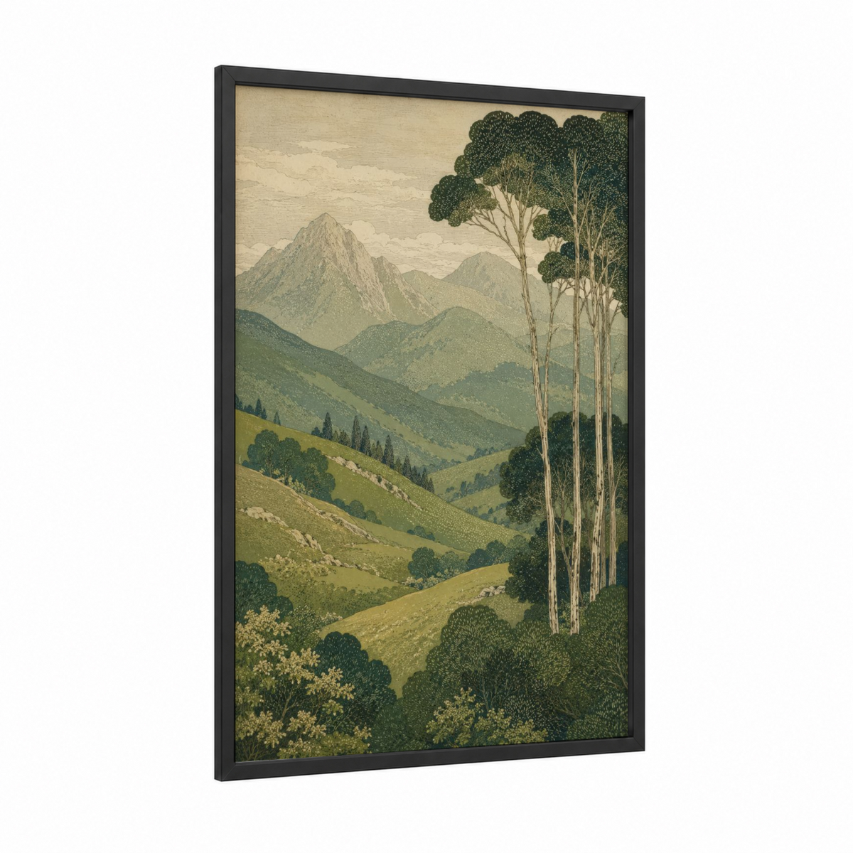 Alpine Valley Landscape Art | Vintage Mountain Print Wall Art