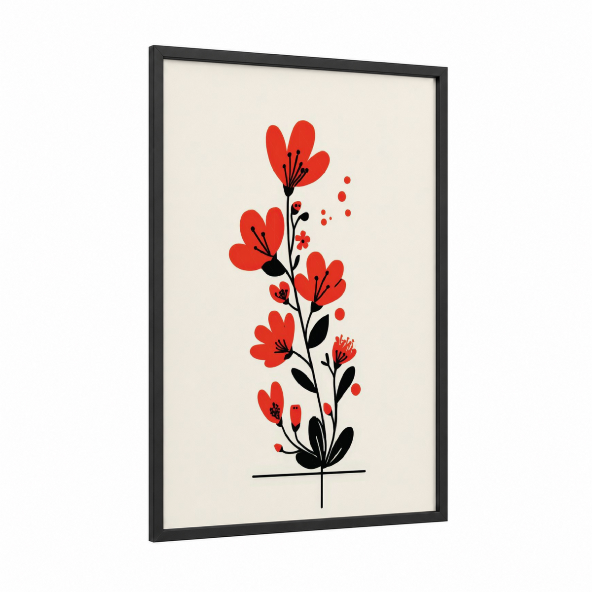 abstract red flower botanical art print Wall Art