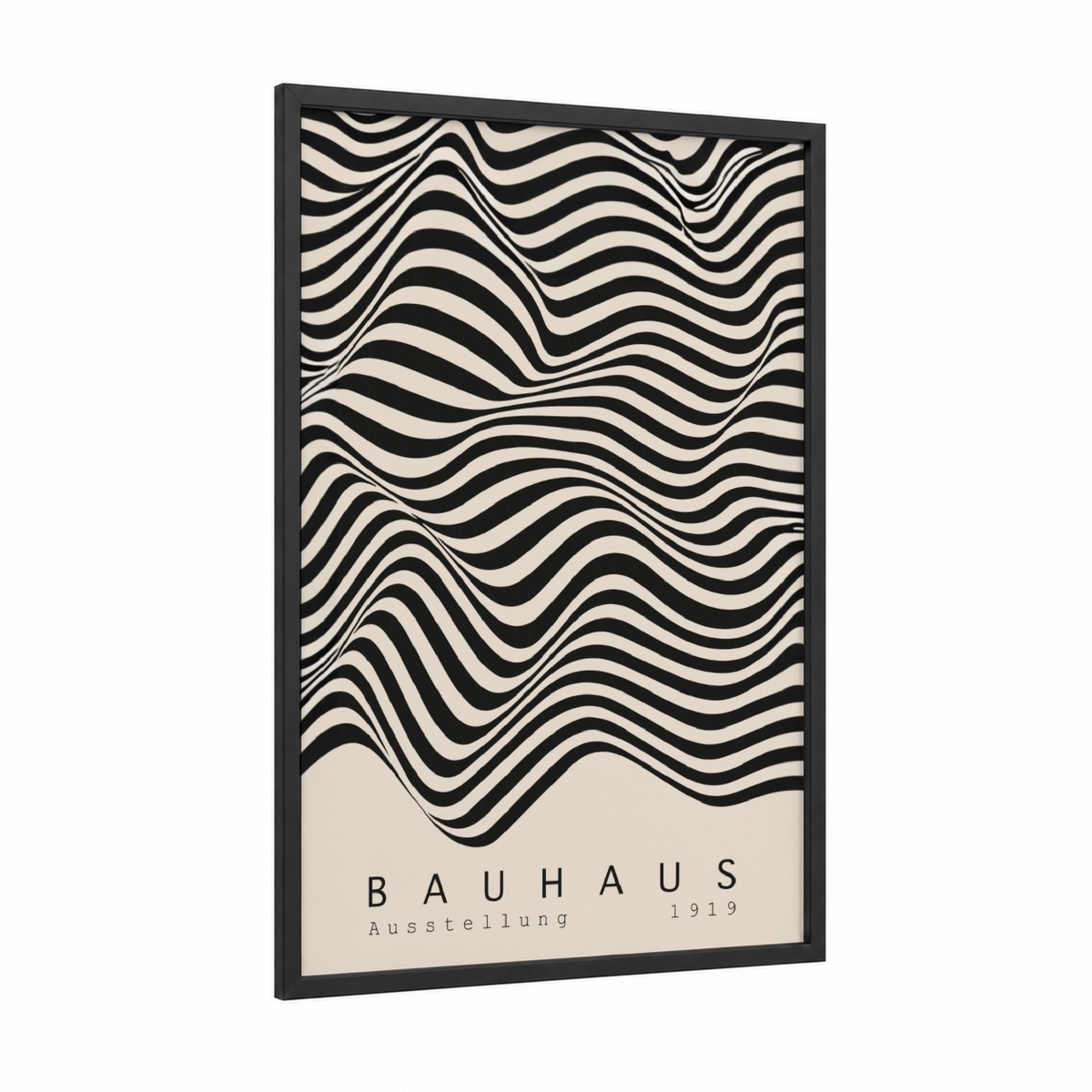 Abstract Geometric Wavy Lines Black White Wall Art