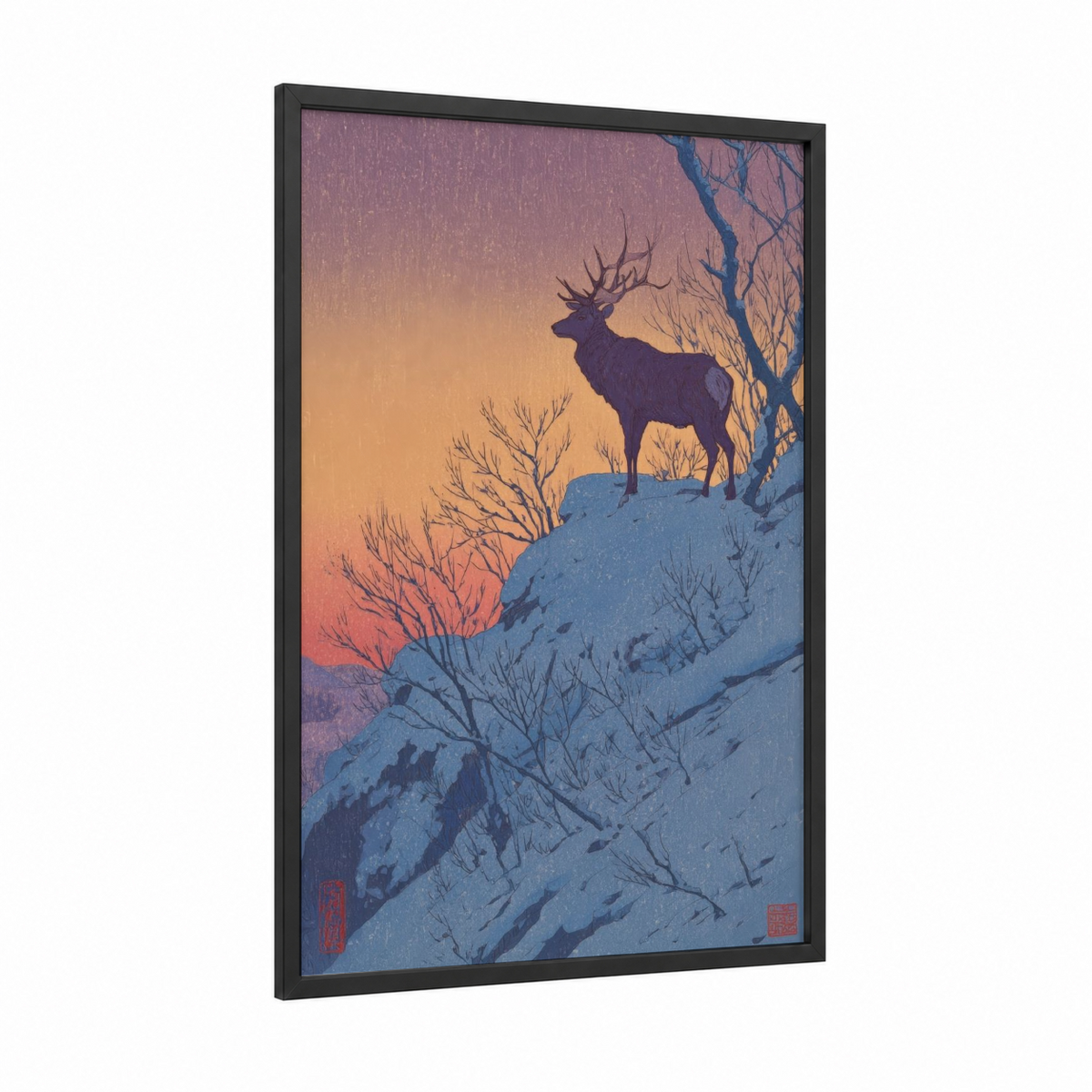 Alpine Reindeer Winter Sunset Silhouette Wall Art