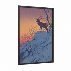 Alpine Reindeer Winter Sunset Silhouette Wall Art