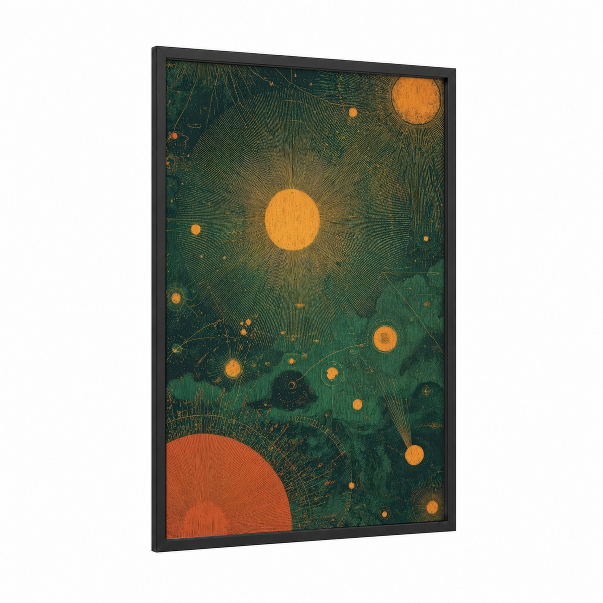Abstract Galaxy Illustration Orange Green Wall Art