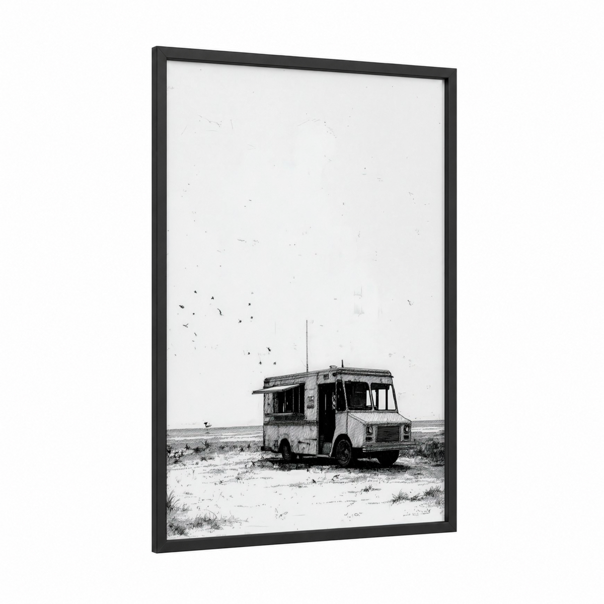 Abandoned Desert Truck Black White Wall Art