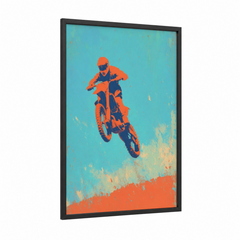 Airborne Motocross Rider Orange Blue Wall Art