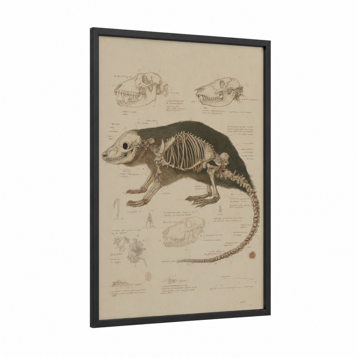 Anatomical Wombat Skeleton Scientific Illustration Wall Art