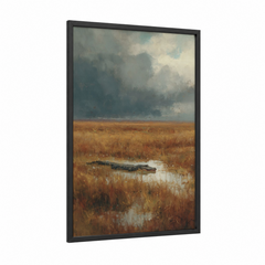 Alligator in Stormy Marsh Landscape Wall Art