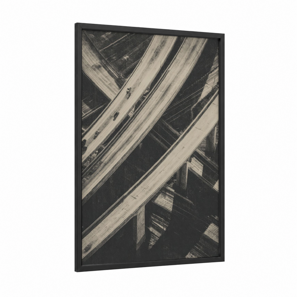 Aerial Highway Overpass Black and White Wall Art