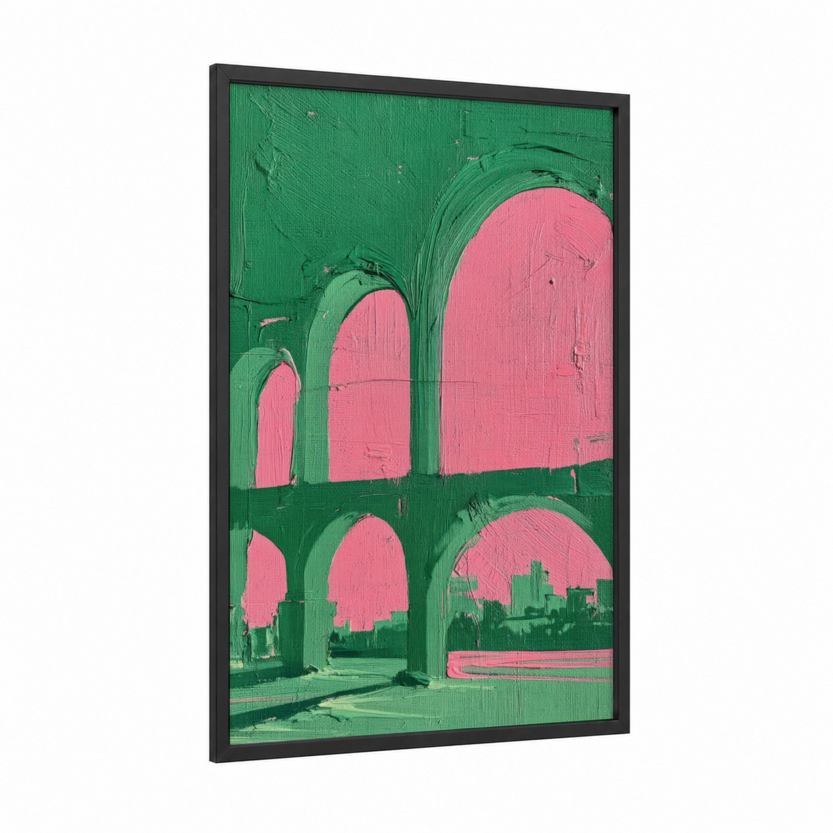 Abstract Archways Green Pink Modern Wall Art