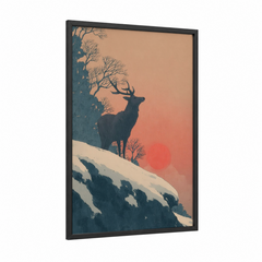 Alpine Reindeer Sunset Mountain Wall Art