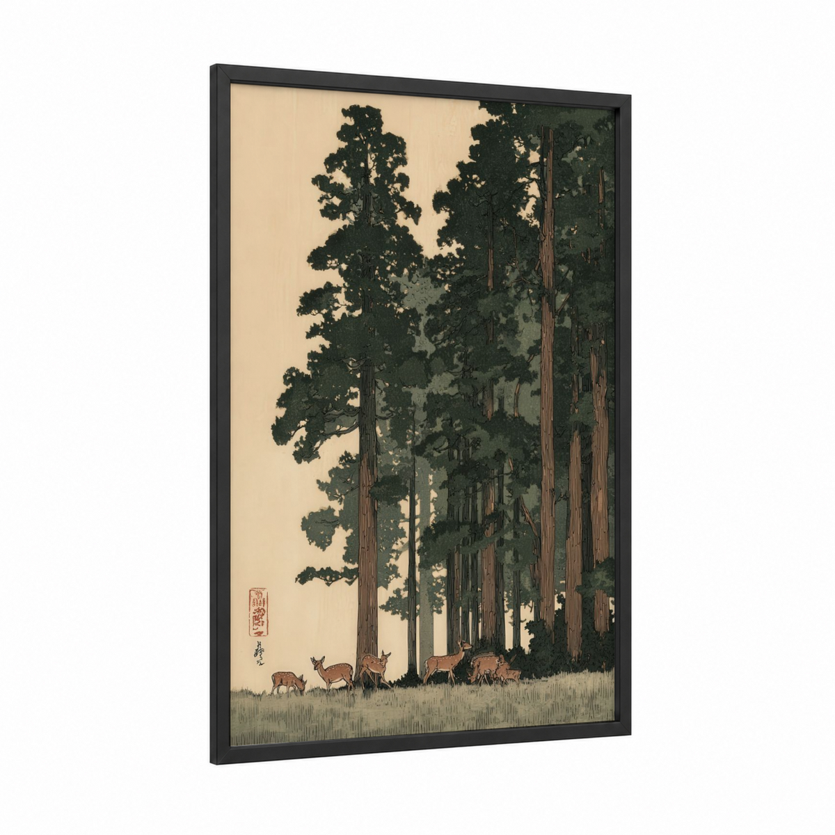 Ancient Redwood Grove Japanese Woodblock Wall Art