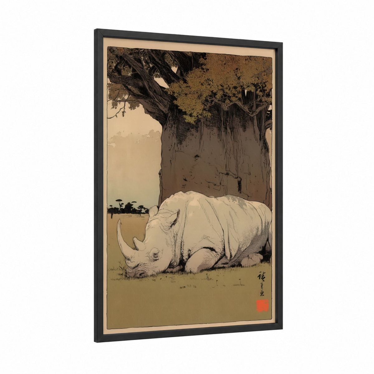 Ancient Rhino Under Baobab Tree Wall Art