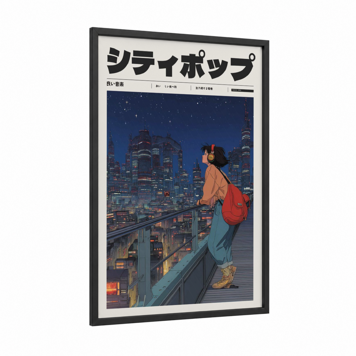 Anime Girl Cityscape Night Illustration Wall Art