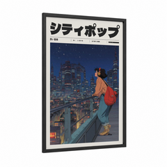 Anime Girl Cityscape Night Illustration Wall Art