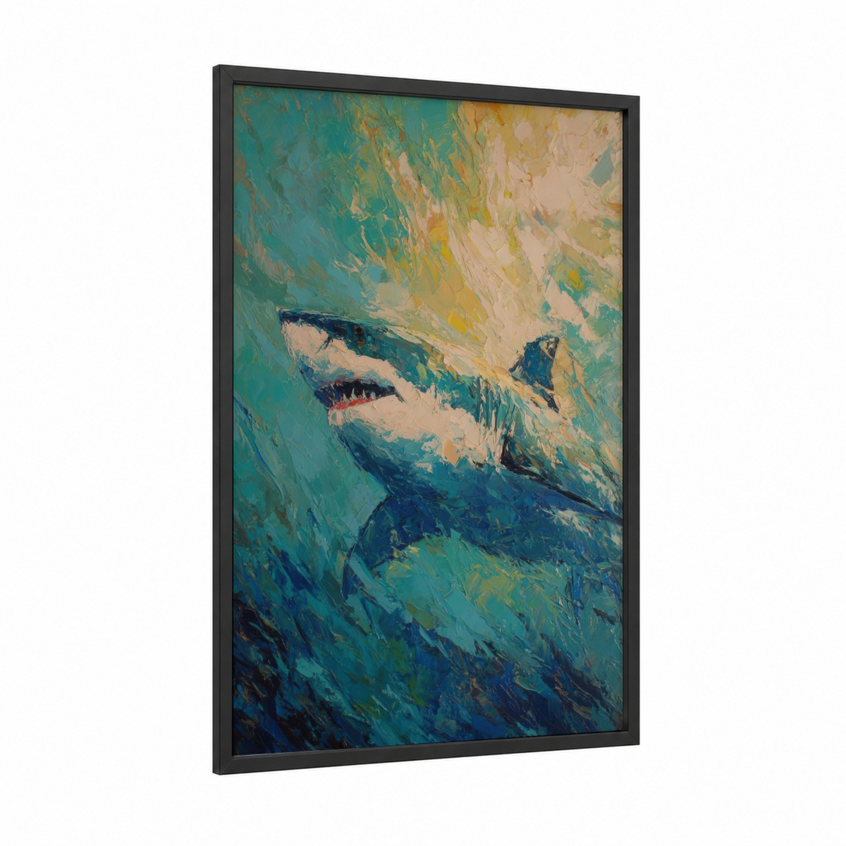 Abstract Blue Shark Teal Ocean Painting Wall Art