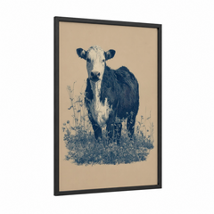 Angus Cow in Wildflower Field Illustration Wall Art