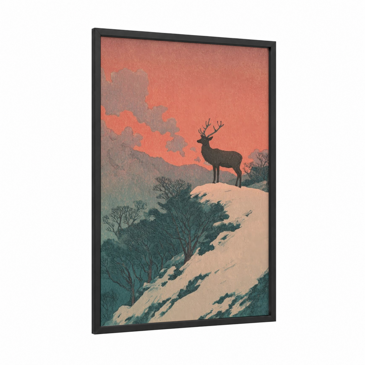 Alpine Reindeer Winter Landscape Wall Art