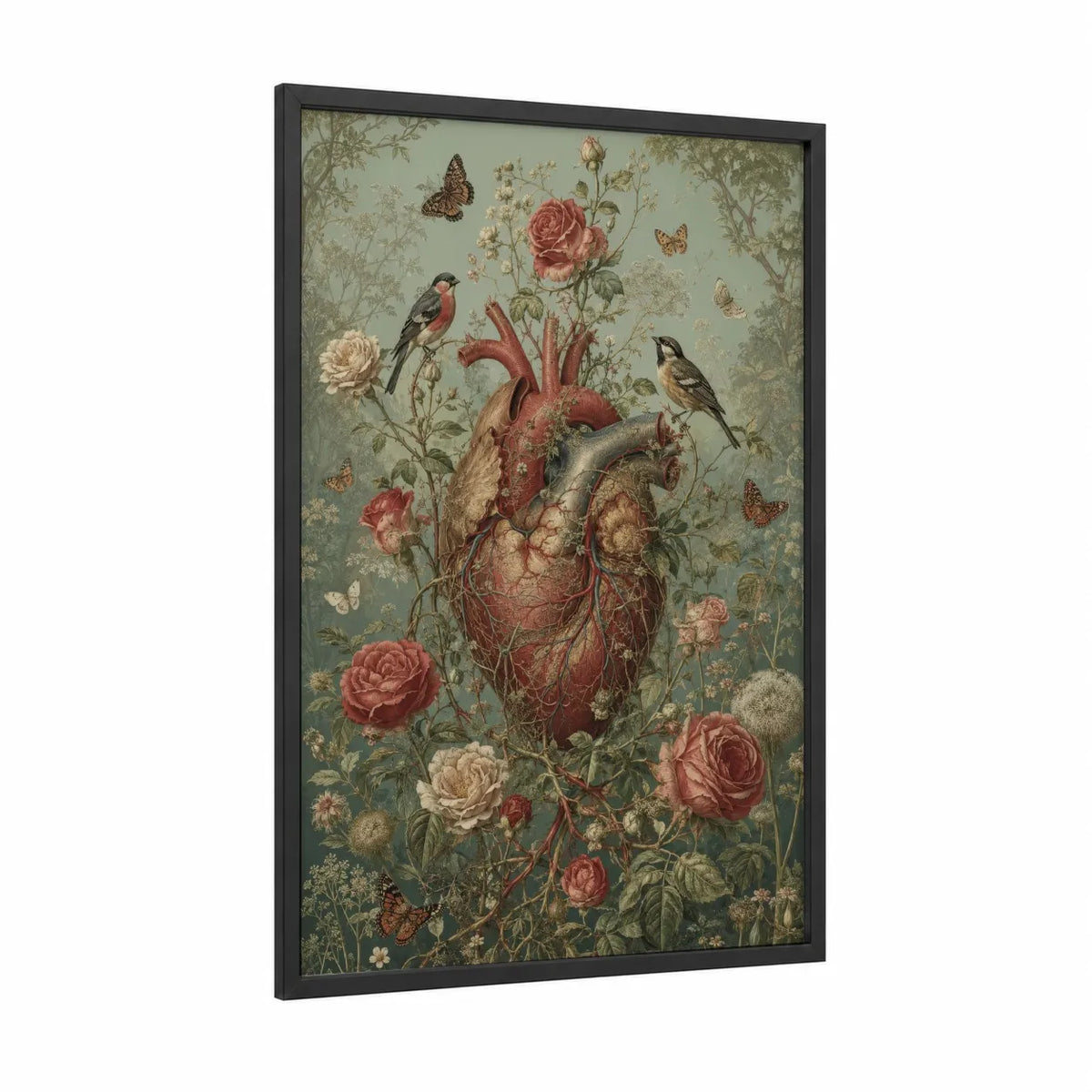 Anatomical Heart Floral Songbird Wall Art