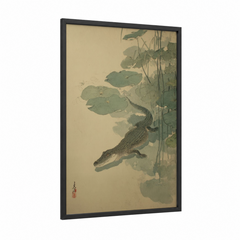 Alligator Among Lotus Leaves Watercolor Wall Art