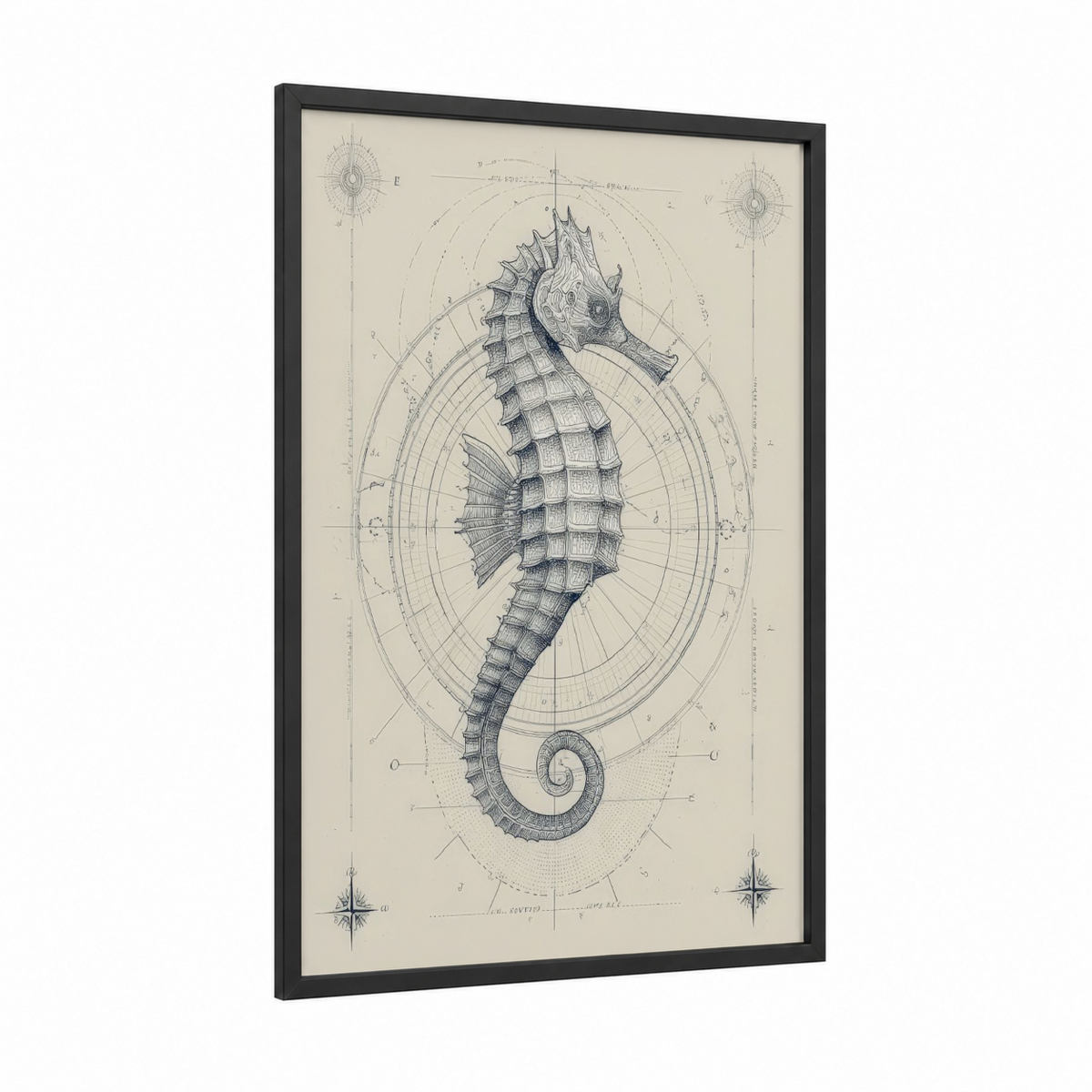Anatomical Sea Horse Technical Drawing Wall Art