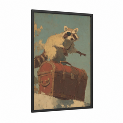 Adventurous Raccoon with Vintage Suitcase Wall Art