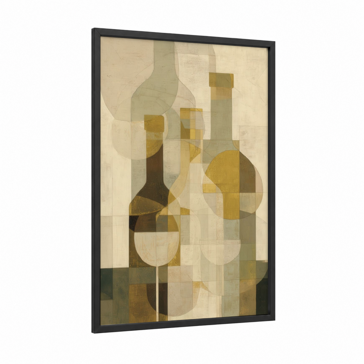Abstract Cubist Wine Bottles Geometric Wall Art