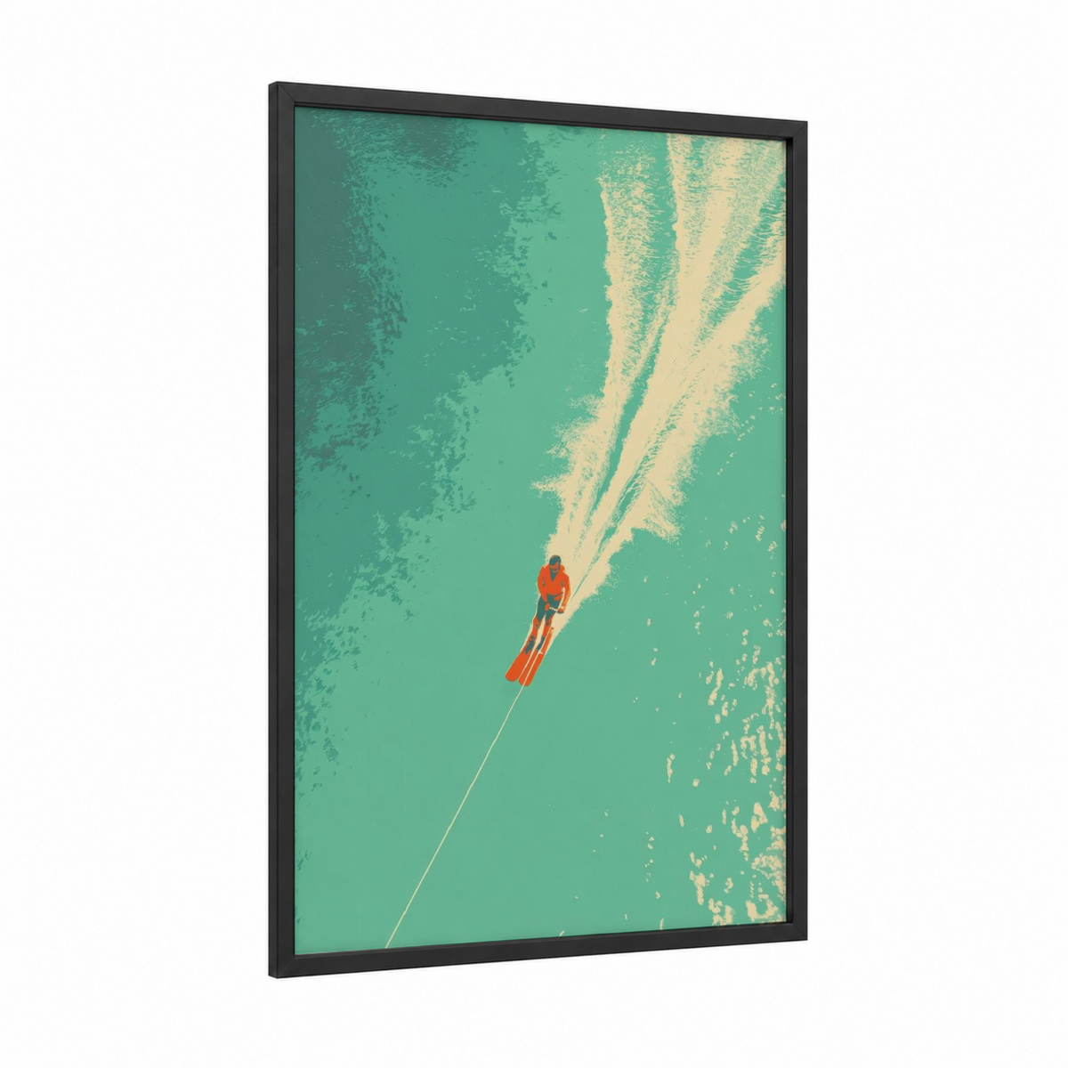 Aerial Water Skier Turquoise Ocean View Wall Art