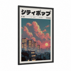 Anime Cityscape Sunset Illustration Wall Art